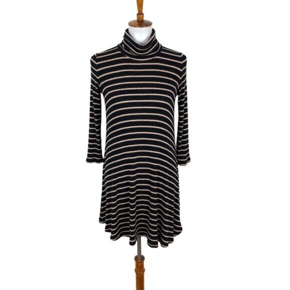 American Eagle Soft Sexy Ribbed Striped Turtleneck Swing Dress Stretchy Medium - Picture 1 of 7